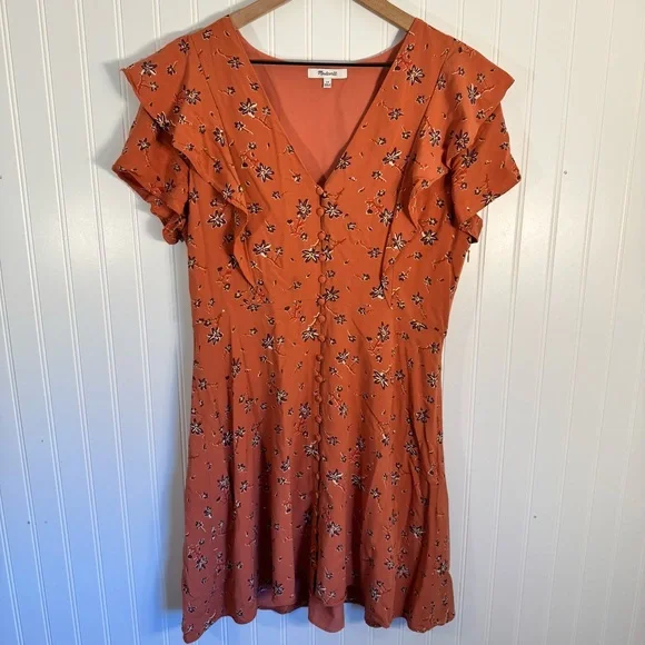 Madewell Women’s Flutter-Sleeve Button Down Dress in Ginger Floral Size 10 - Picture 2 of 16